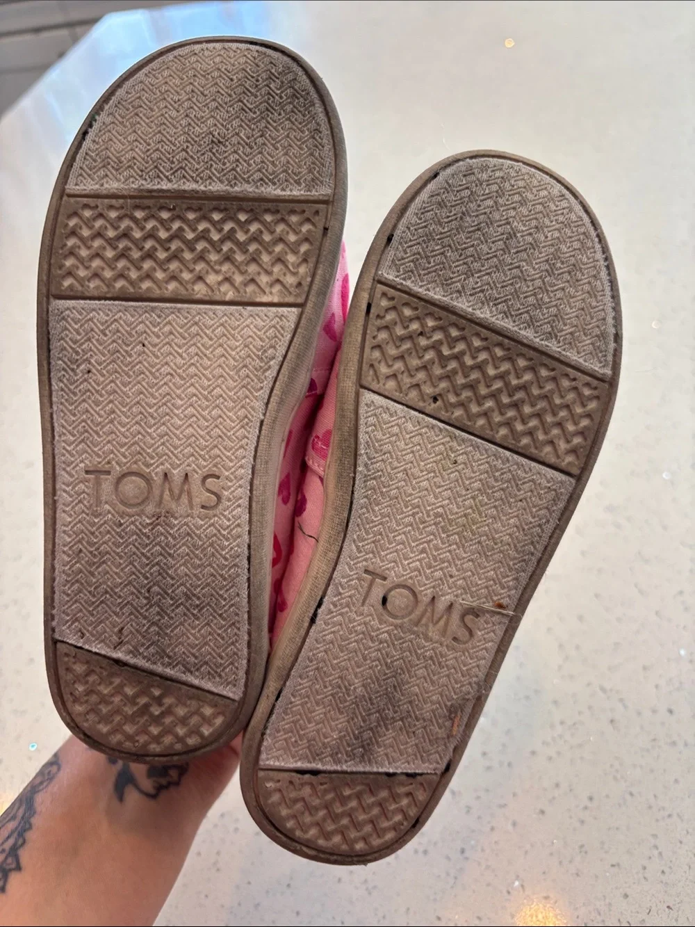 Toms Pink Heart Canvas Slip-On Shoes for Kids